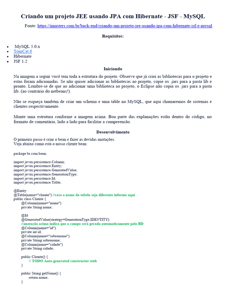 Criando Um Projeto JEE Usando JPA Com Hibernate | PDF | Classe ...