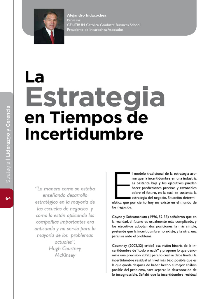 Estrategia en la Invertidumbre Empresarial | PDF | Incertidumbre | Toma ...