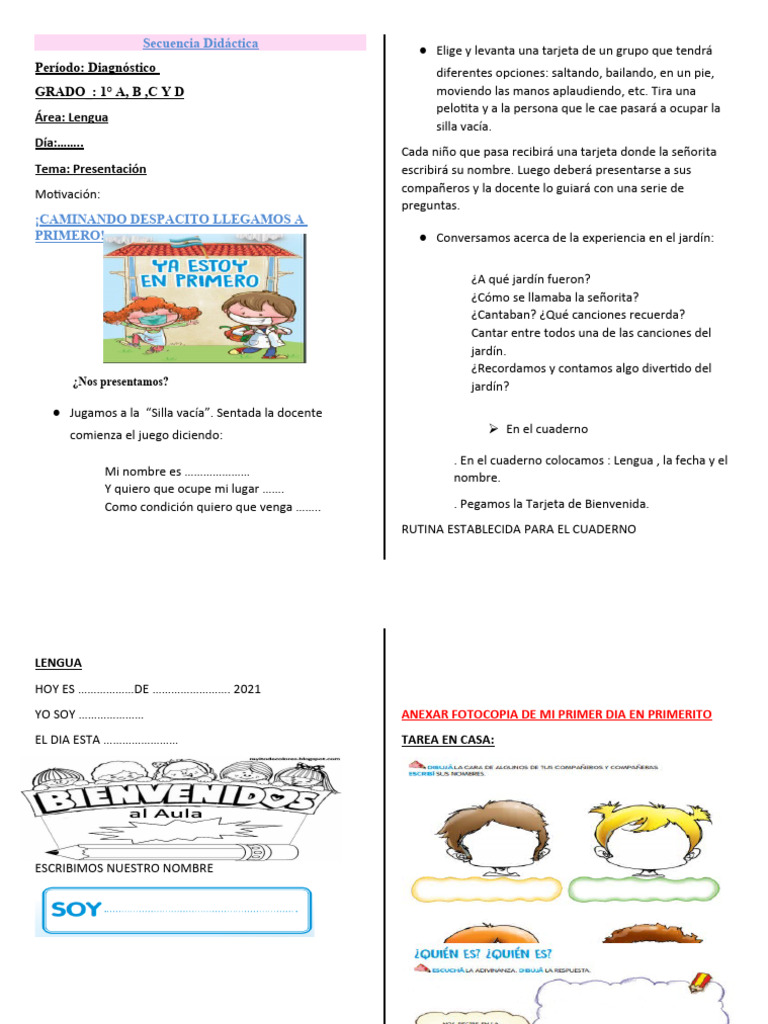 Secuencia de Actividades para Primer Grado | PDF | Artes del Lenguaje y ...
