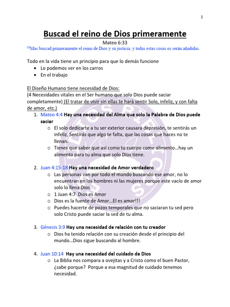 Buscad el Reino de Dios Primero | PDF | Amor | Dios