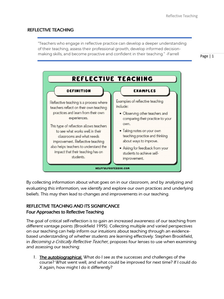 Reflective Teaching | PDF | Reflective Practice | Learning