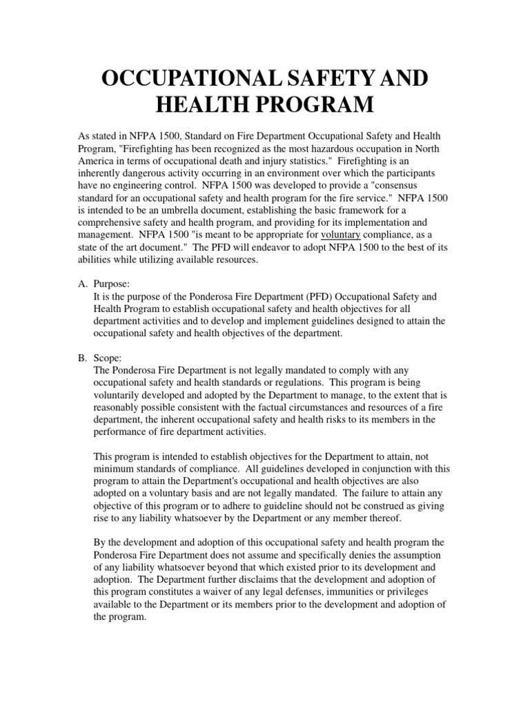 Occupational Safety and Health Program | PDF | Occupational Safety And ...