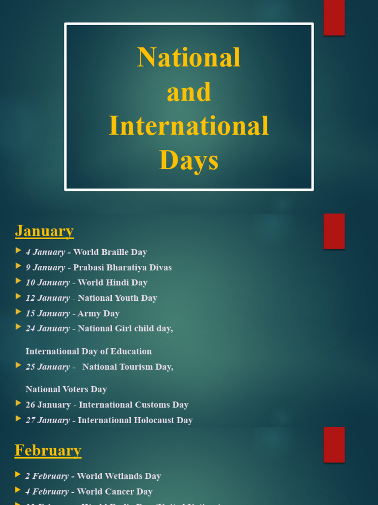 National and International Days PDF United Nations International