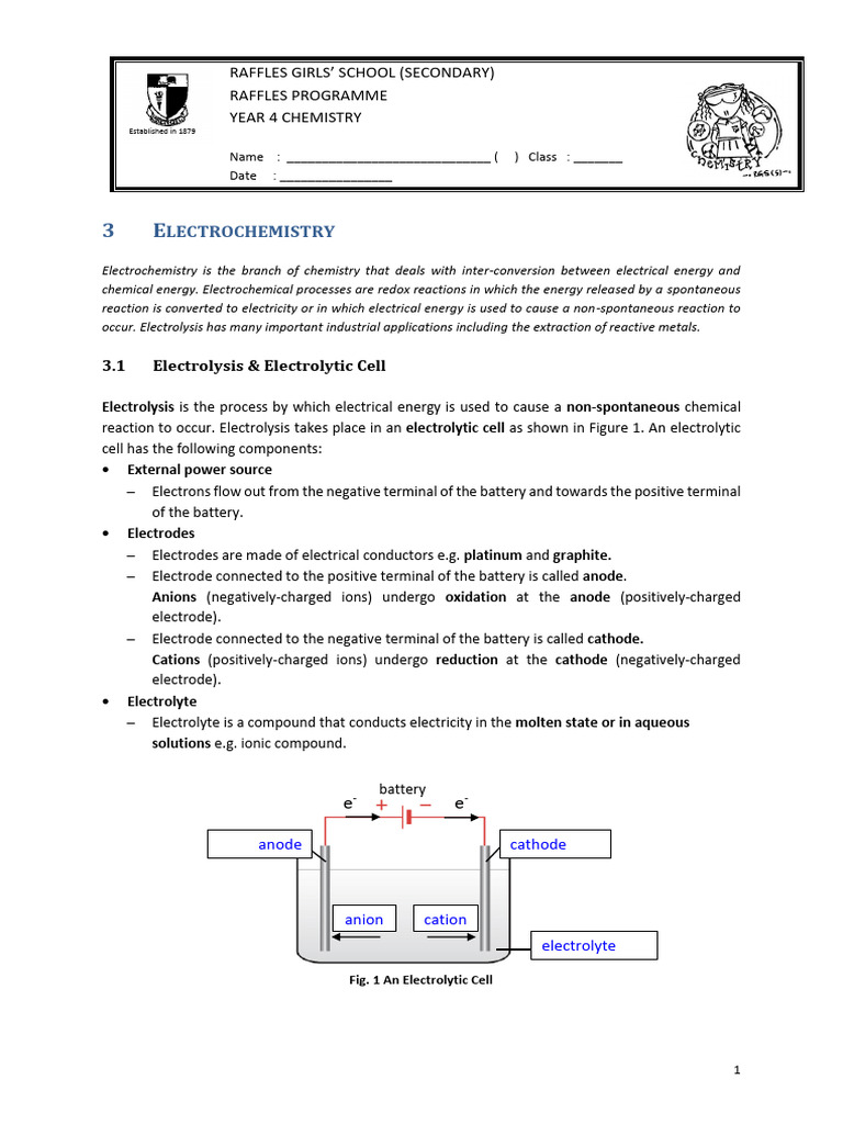 Electrochemistry Notes PDF Anode Ion