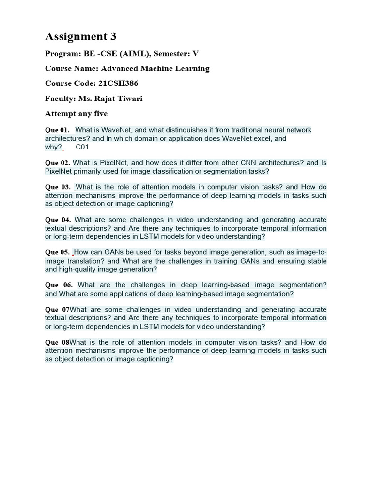 Advanced Machine Learning Assignment 3 | PDF