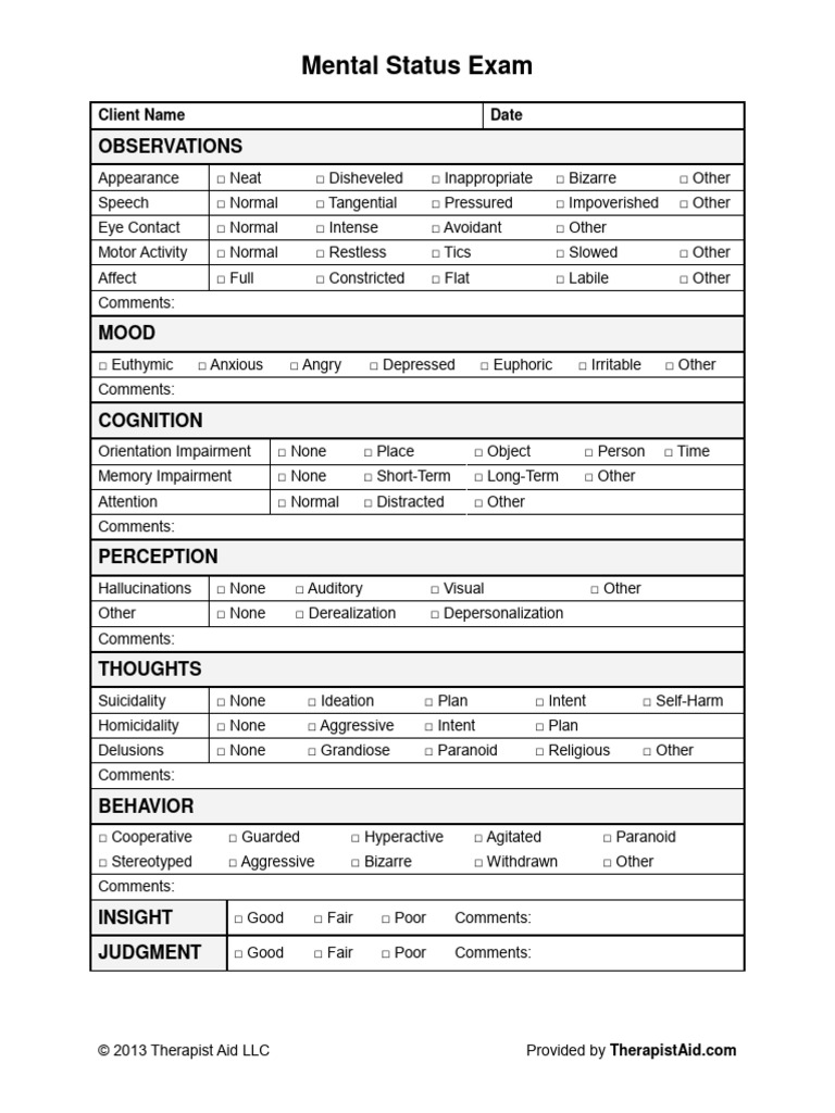 Mental Status Exam | PDF