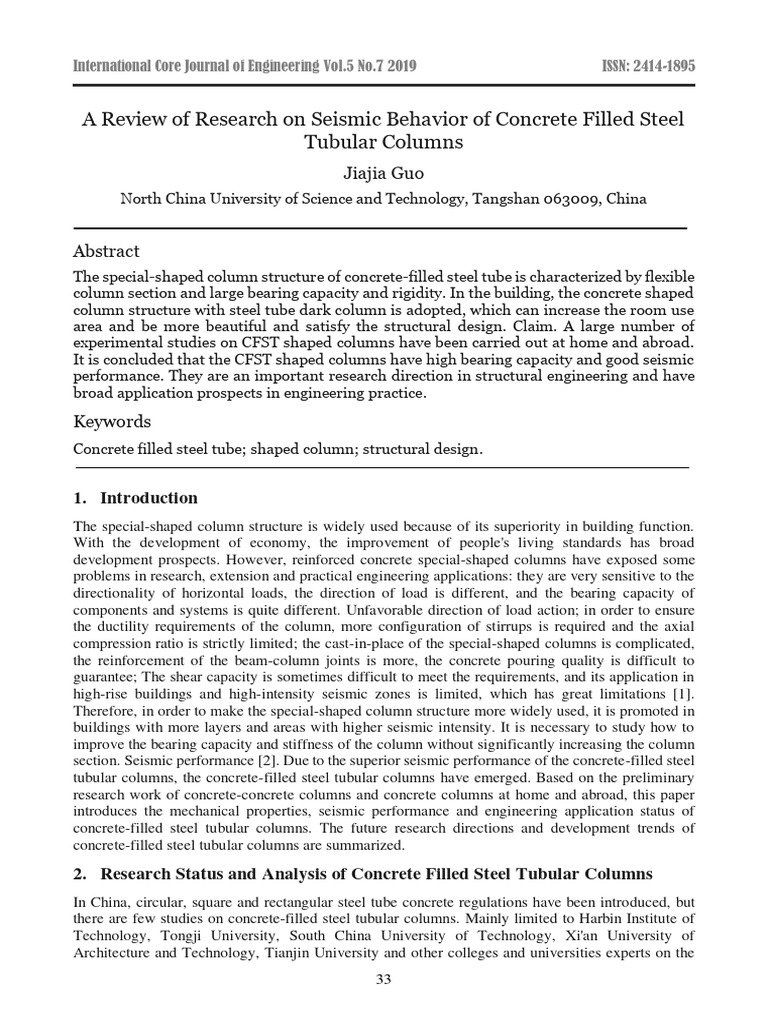 Seismic Behavior of Concrete Filled Steel Tube | PDF | Concrete | Column
