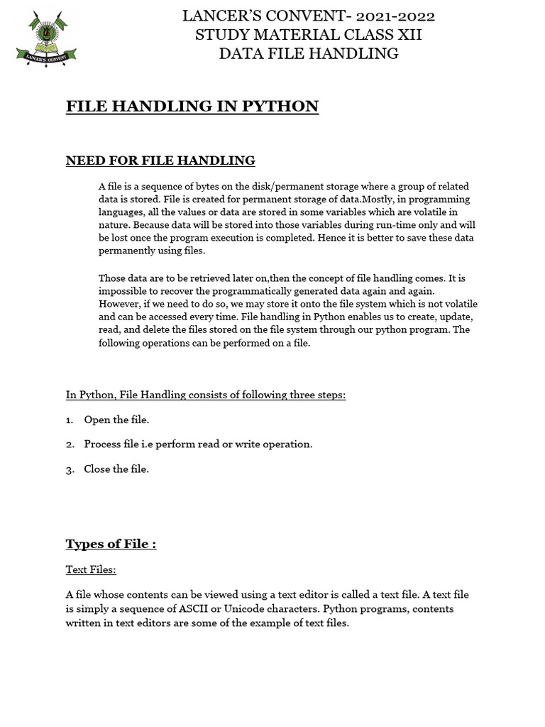 Python File Handling for Students | PDF | Comma Separated Values ...