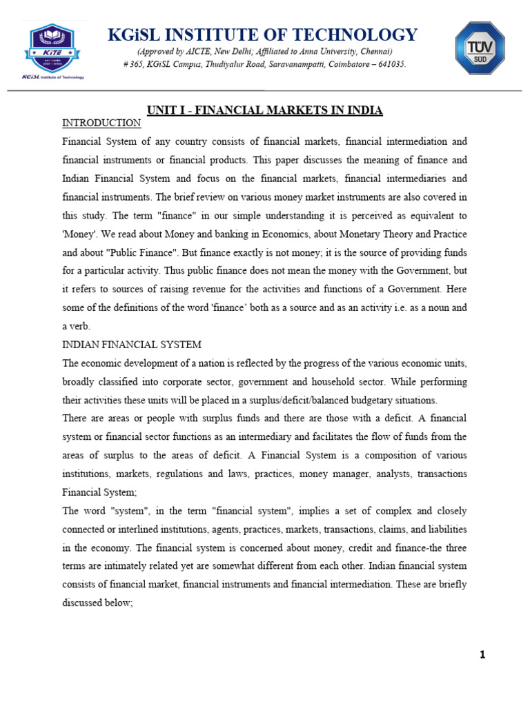Overview of India's Financial Markets | PDF | Financial Markets ...