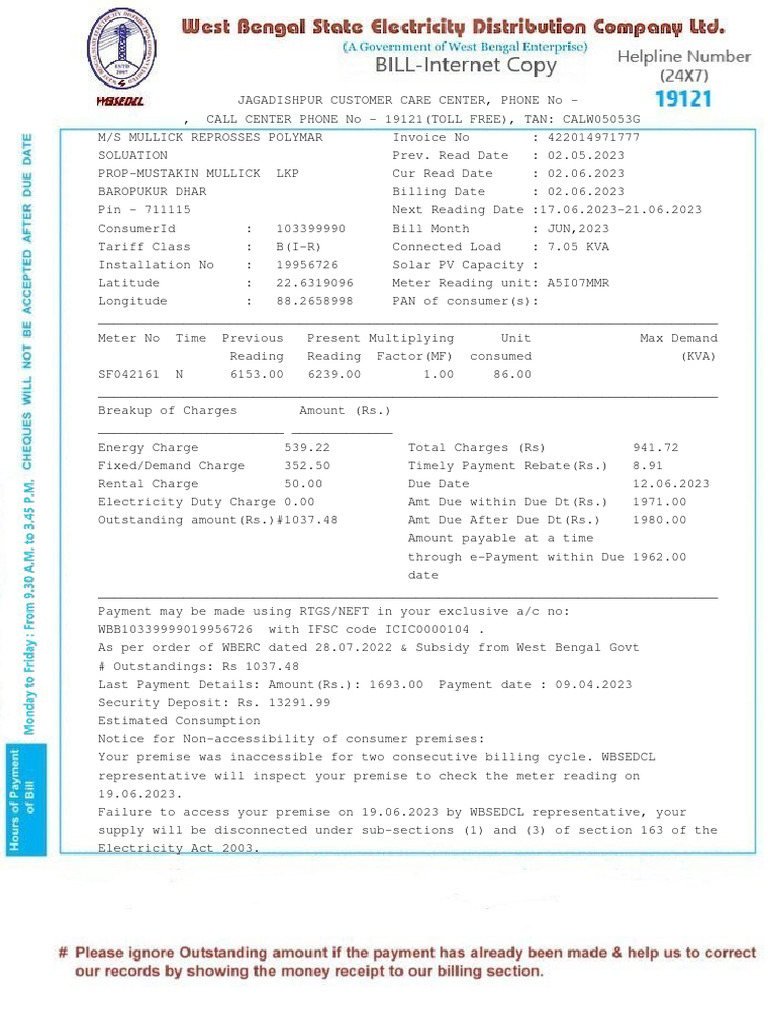 Electricity Bill Pdf Electric Power Energy And The Environment