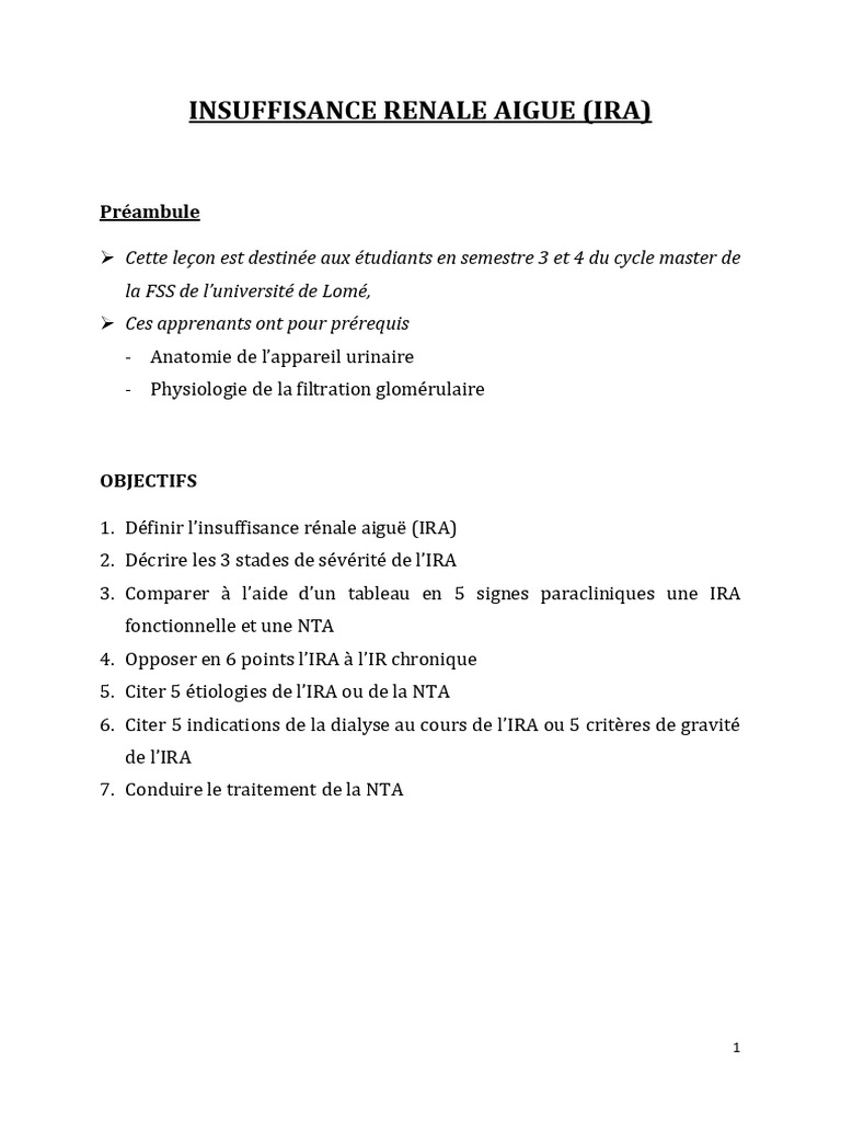 Insuffisance Rénale Aiguë : Définitions et Stades | PDF | Rein ...
