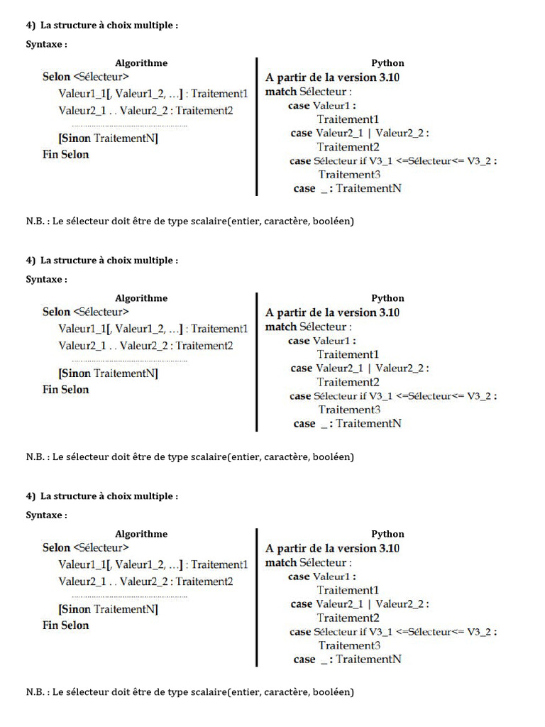 Structure conditionnelle multiple en Python | PDF