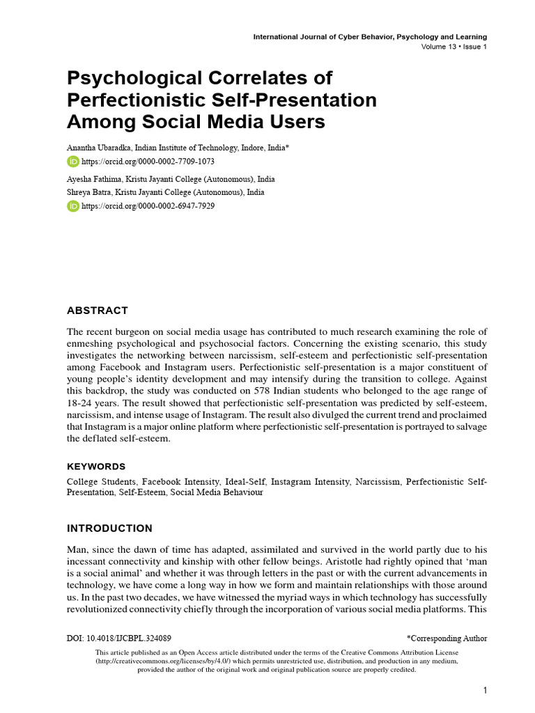 Psychological correlates of perfectionistic self presentation among