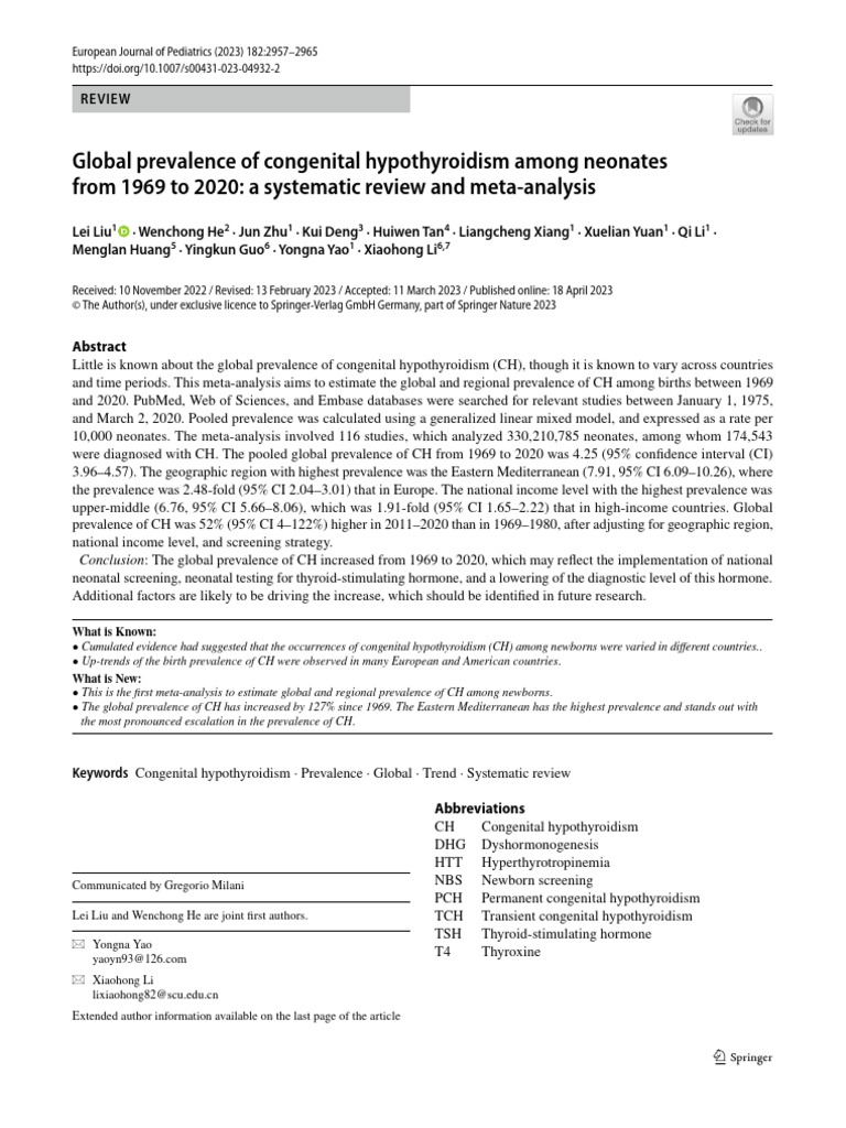 Global prevalence of congenital hypothyroidism among neonates from 1969