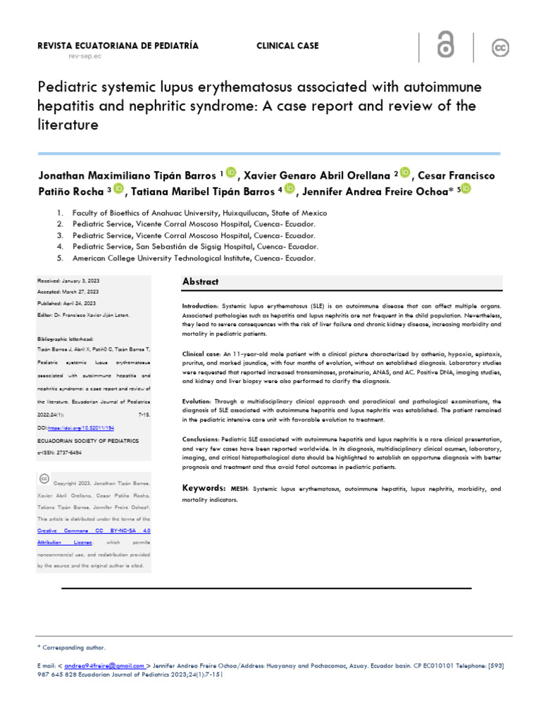 Pediatric Systemic Lupus Erythematosus Associated With Autoimmune | PDF ...