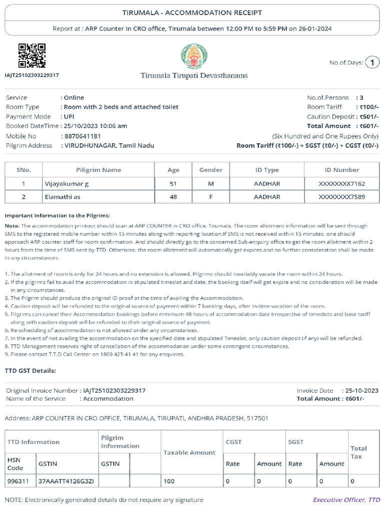 Accommodation Receipt | PDF