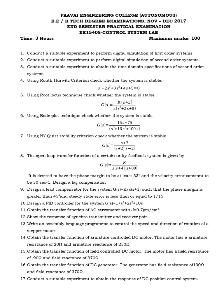 CS Lab Question PDF Electric Motor Control Theory