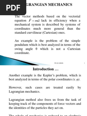 Lagrangian Mechanics Examples Pdf A Conservation Law Consistent