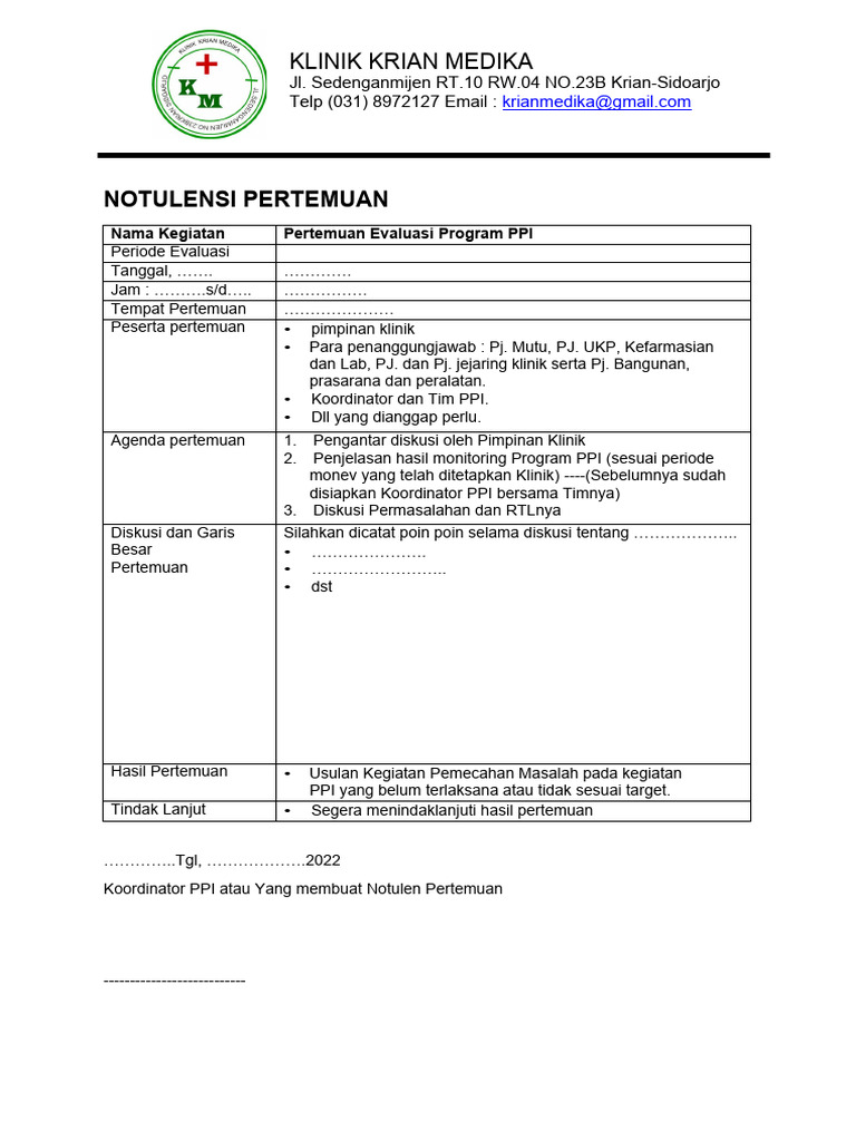 Contoh Bukti Evaluasi Dan Tl Program Ppi Pdf