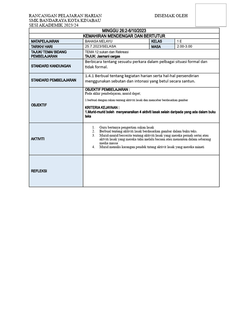 RPH BM Ting 1 | PDF