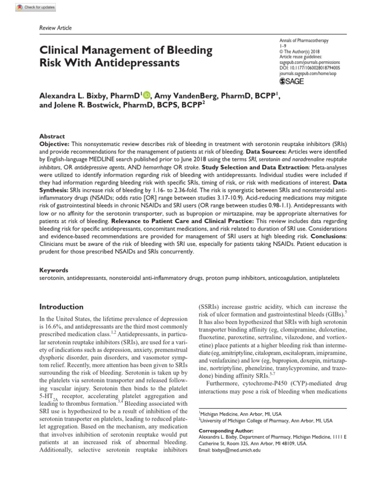 Clinical Management of Bleeding Risk With Antidepressants | PDF ...