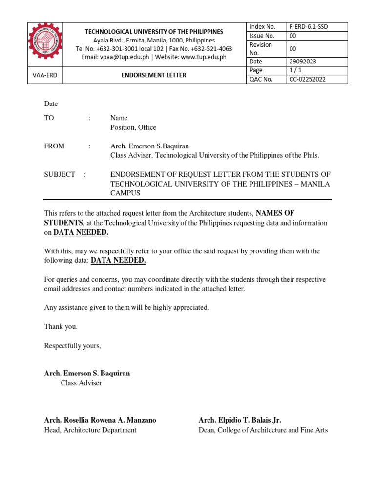 Endorsement Letter PDF