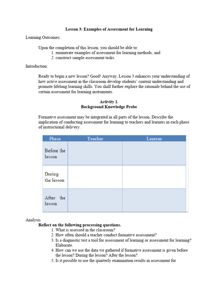 M4 L3 Examples of Assessment For Learning Autosaved | Download Free PDF ...