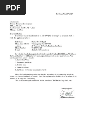 JOB APPLICATION LETTER