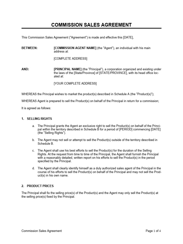Commission Sales Agreement PDF Prices Grammatical Gender