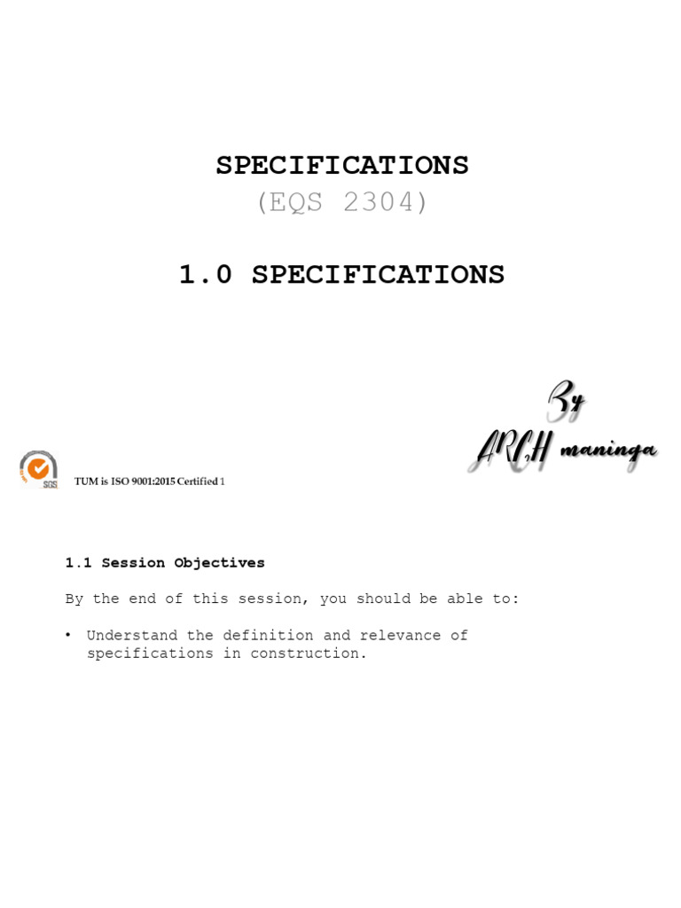 1.0 Specifications EQS 2304 Specifications PDF Specification