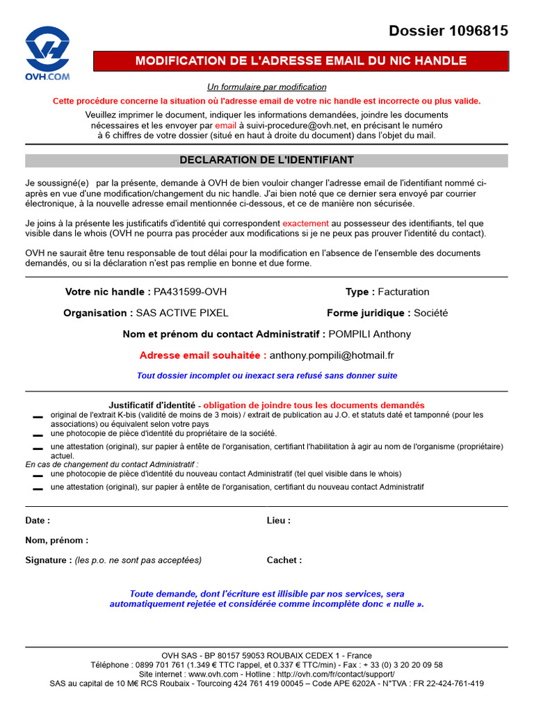 Changement d'Email pour Nic Handle | PDF | Adresse e-mail