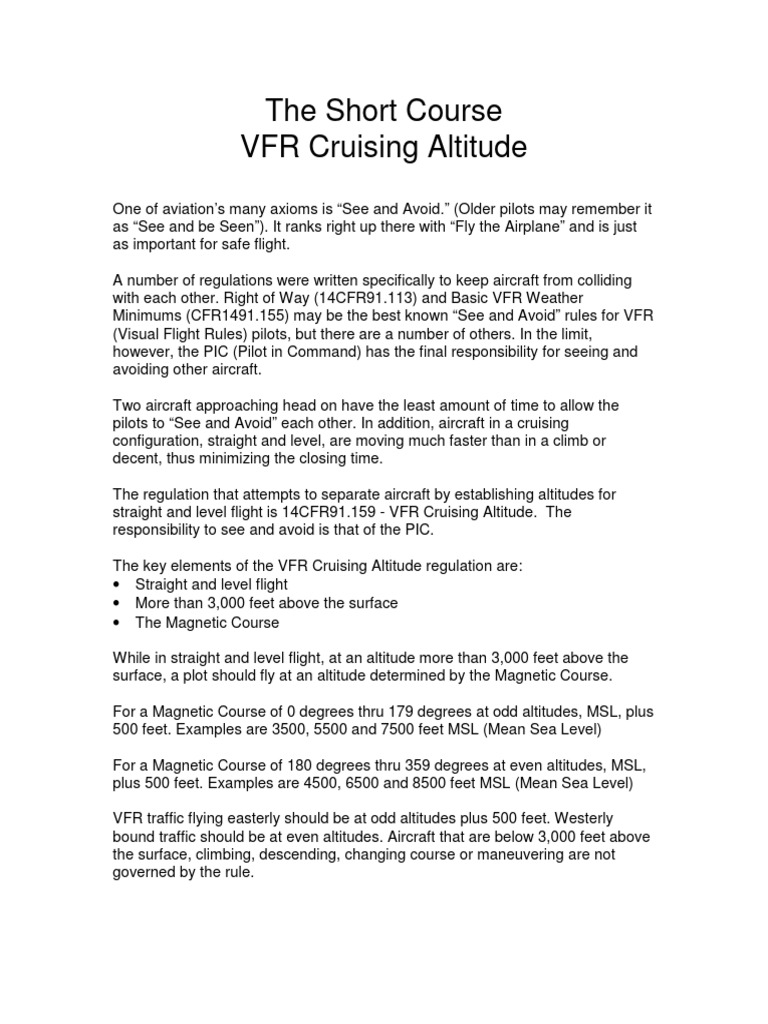 Vfr Flight Altitude Rules: Vfr Aircraft Rules – LMXF