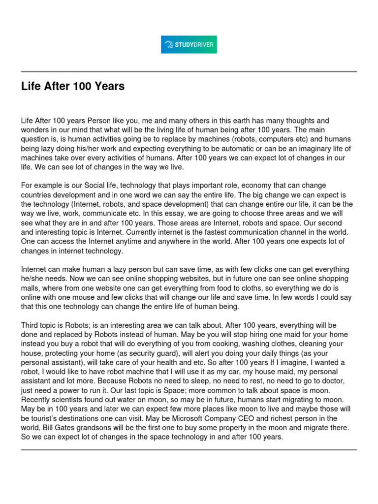 Life After 100 Years PDF Technology & Engineering