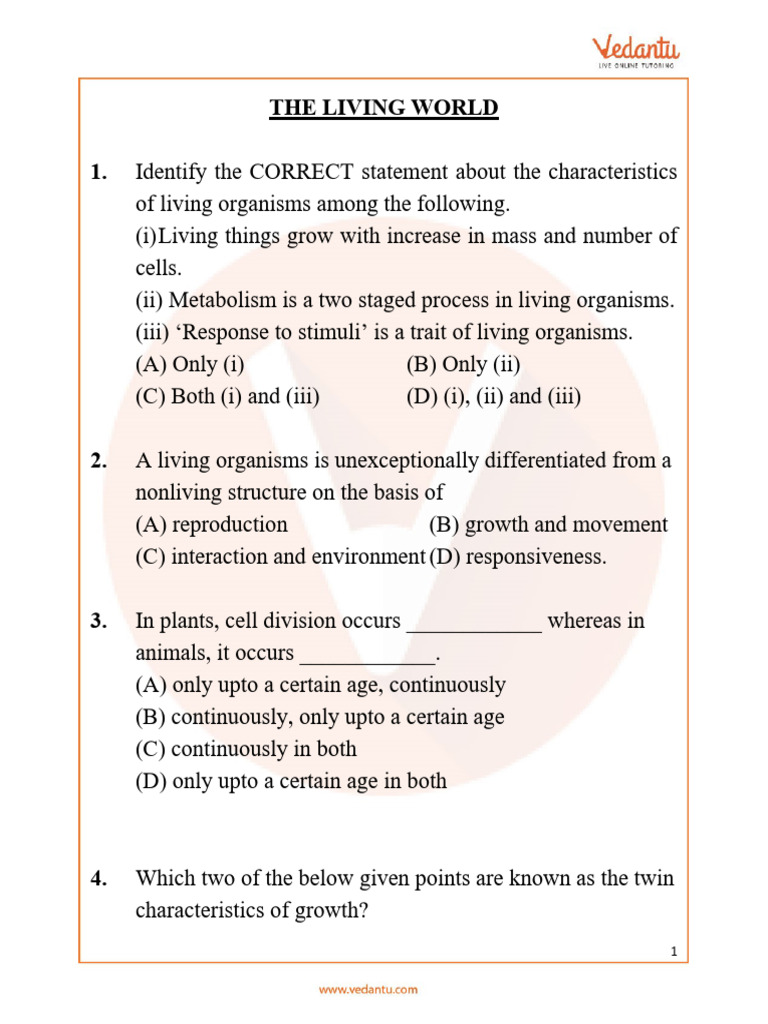 Important Questions For NEET Biology 2022 - The Living World | PDF ...