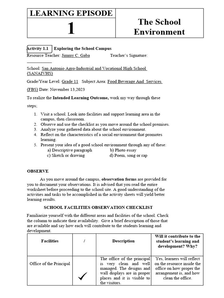 Fs1 Complete Learning Episodes 1 | PDF | Learning | Teachers