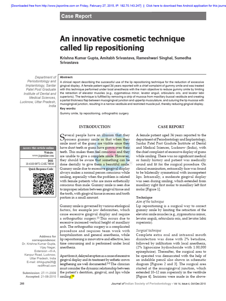 Lip Repositioning | PDF | Periodontology | Surgery