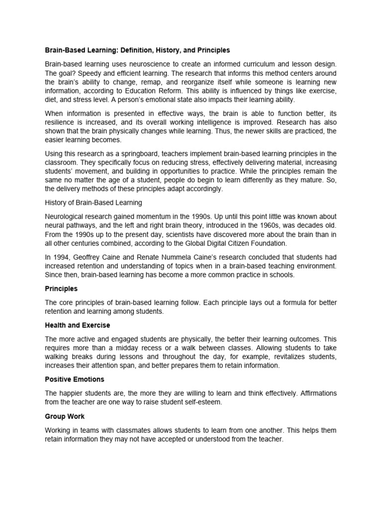 Brain Based Learning | PDF | Learning | Teachers