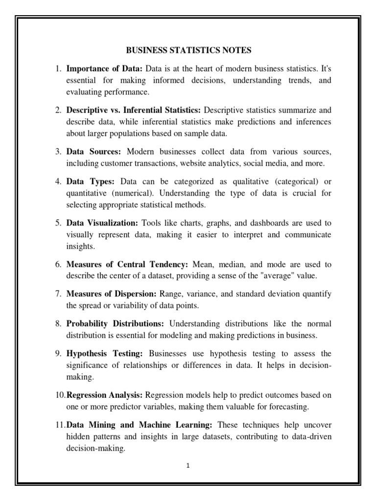 Business Statistics Overview and Concepts | PDF | Statistics ...