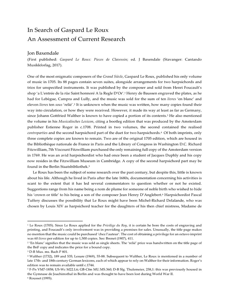 Gaspard Le Roux: Composer Insights | PDF | Paris | Textual Criticism
