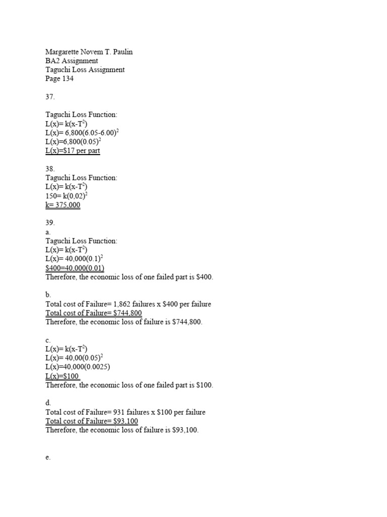 BA 2 Taguchi Loss and Reliability PDF Reliability Engineering