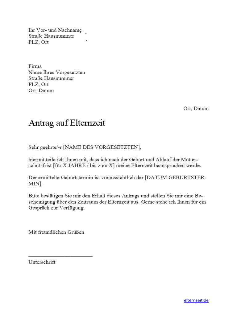 Vorlage Antrag Elternzeit | PDF