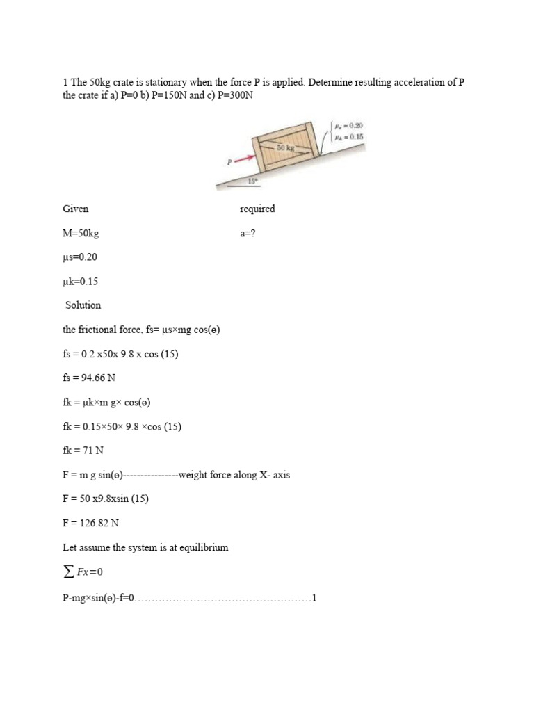 Crate Acceleration Analysis with Force P | PDF