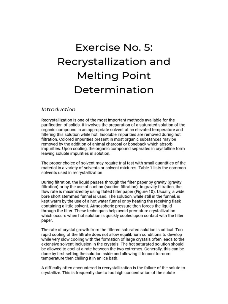 Recrystallization and Melting Point Analysis | PDF | Filtration | Chemistry