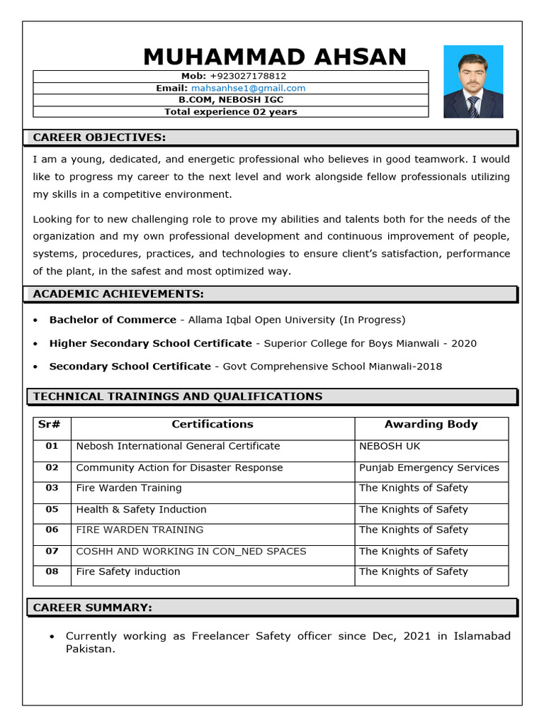 Muhammad Ahsan-HSE - Merged CV | PDF | Occupational Safety And Health ...