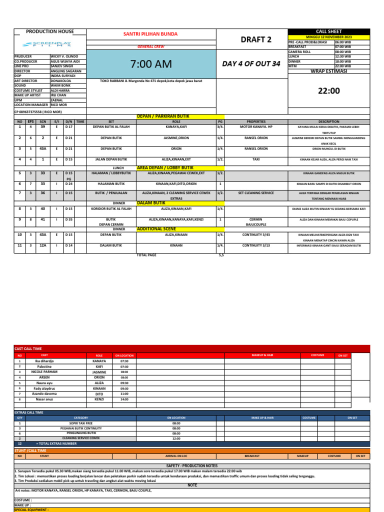 Call Sheet Day 4 SPB | PDF