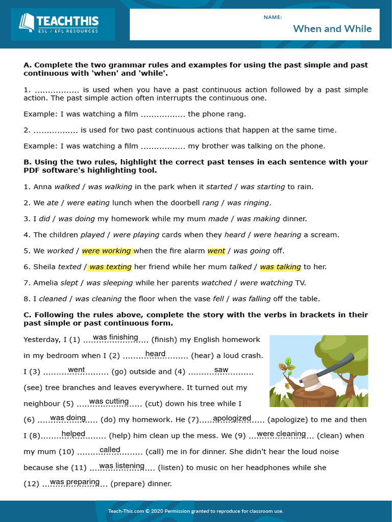 When vs. While Grammar Worksheet | PDF | Linguistics | Grammar