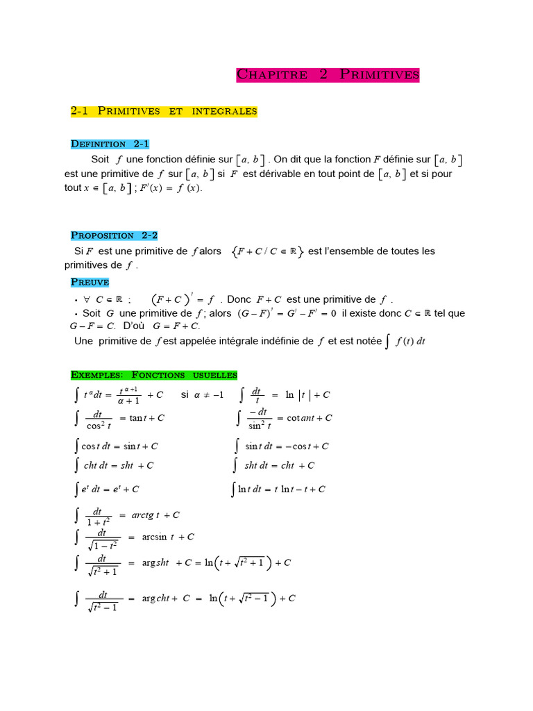 Primitives et intégrales fondamentales | PDF | Division | Objets ...
