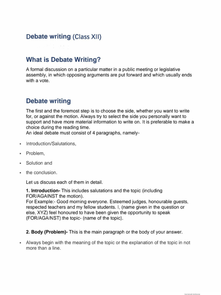 Debate Writing ClassXi PDF