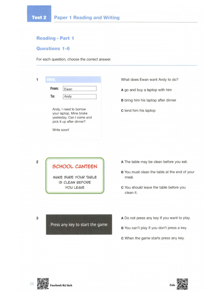Key For Schools - Reading - Part 1 - Test 2 | PDF