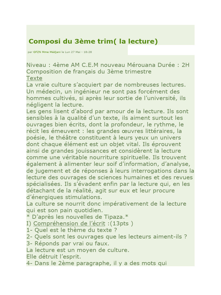 Importance de la lecture pour la culture | PDF | Sciences sociales ...